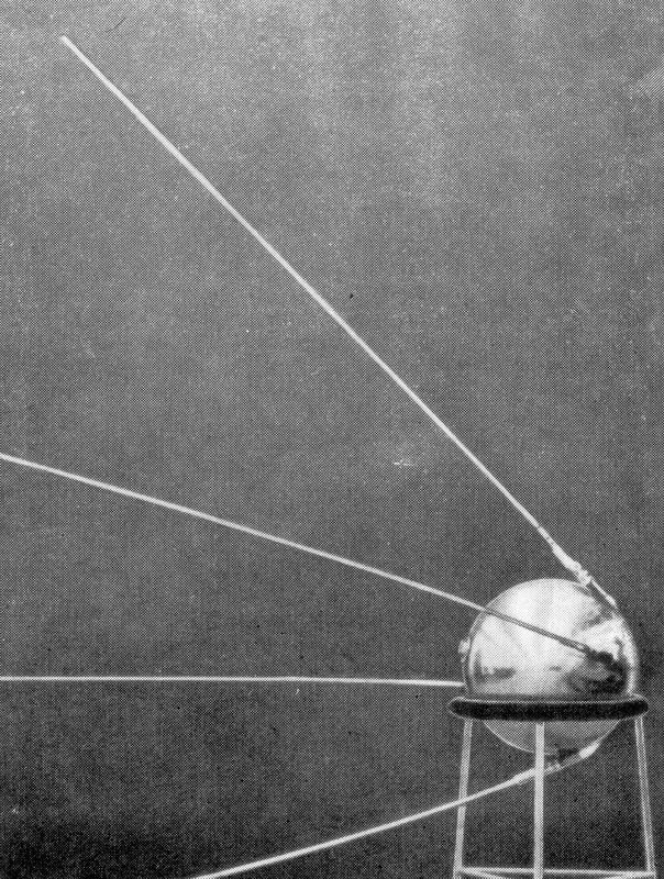 Image of Sputnik's compendum which looks like a silver ball with 4 long antennae