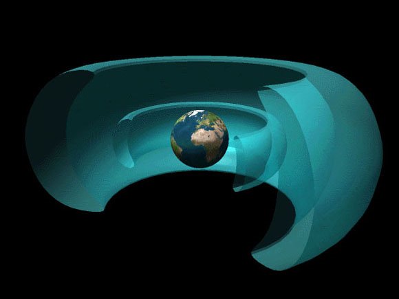 Computer 3D model of the Van Allen radiation belts surrounding Earth