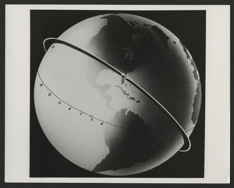 Illustration of Explorer 1's approximate orbital path around the Earth at the orbital velocity of 18,000 miles per hour. The official U.S. Army photograph released by the Department of Defence in 1958