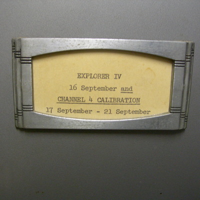 Detail of Explorer 4 data tape lable. Reads 16 September and channel 4 calibration 17 September to 21 September