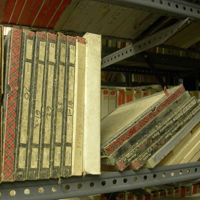 Detail of data tape shelving and storage in MacLean Hall basement