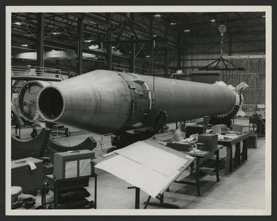 Vanguard rocket in a rough state of construction